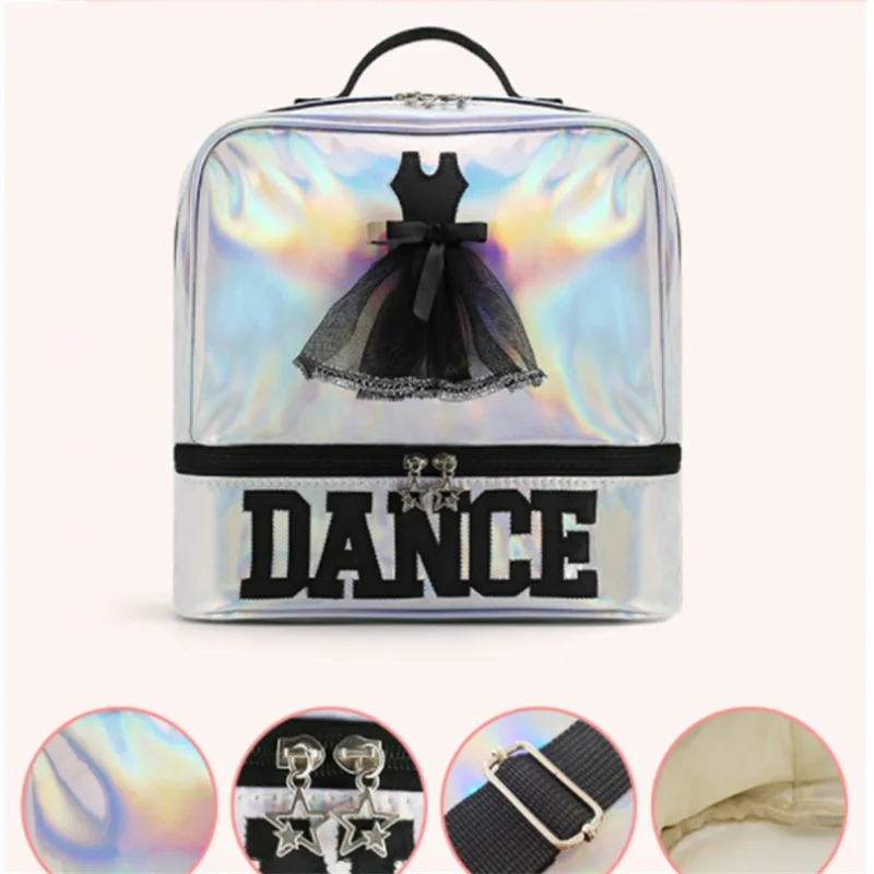 Sac à dos de danse de ballet laser scintillant pour filles, cartable pour étudiants, sac à dos pour tout-petits, danse latine AqYoga, claquettes, jazz