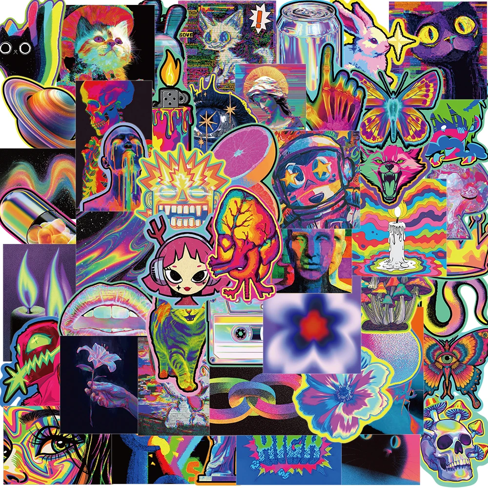 50PCS Acidic Aesthetics Sticker Notebook Decals for DIY Motorcycle Scrapbooking Laptop Living Room Creative Suitcase Stickers
