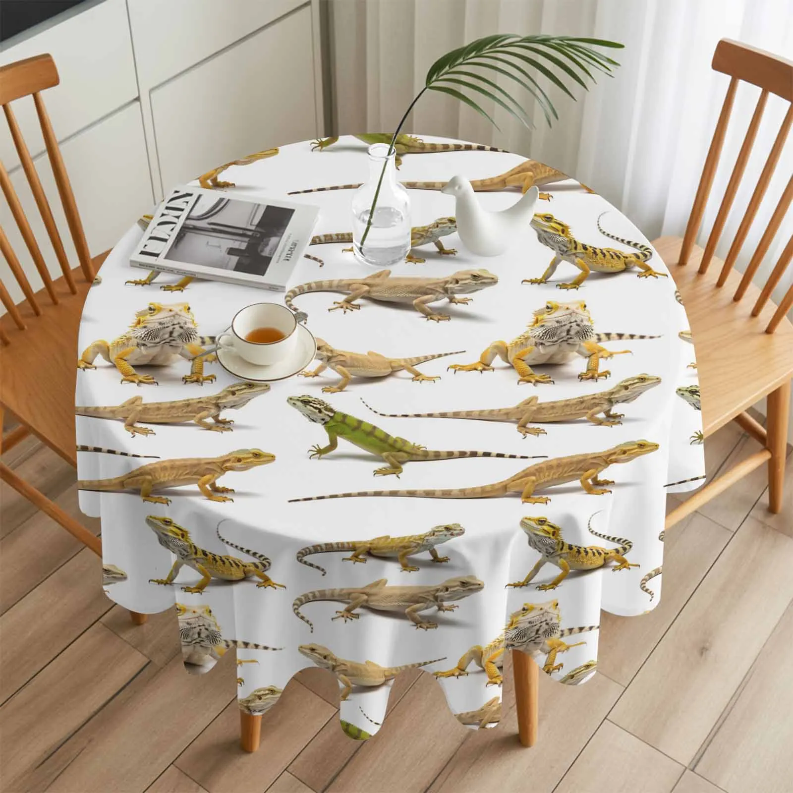 

Modern Style Lizards Reptiles Animals Round Table Cloth Dining Tablecloth Waterproof Table Cover for Wedding Party Decor