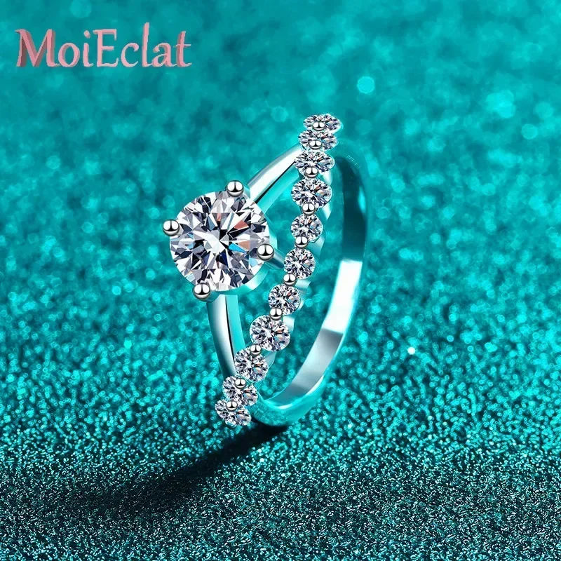 For Women Platinum Pt950 Wedding Band with Delicate Crown of Love 1 Carat Diamond Moissanite Ring Simple Cool Style Holiday Gift