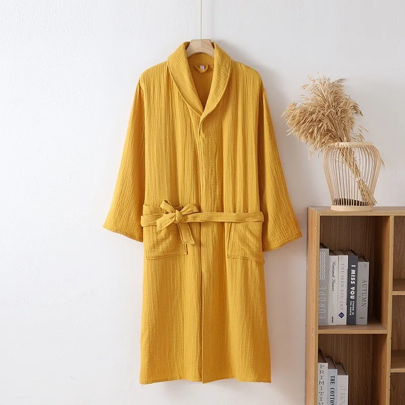 Three Layer Gauze Kimono Wome Spring Home Bathrobe Long Sleeved Nightgown Yukata 100% Cotton Absorbent And Skin Friendly Robe