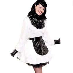 Multicolor Adult Giant Baby Sexy Girl White PVC Dress Black Apron Sissy Makeup Ball Maid Gothic Role Play Lockable