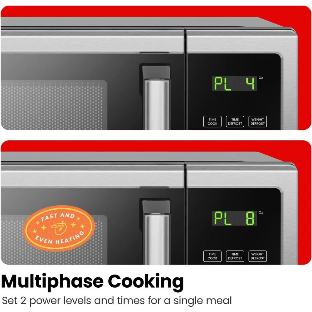 Countertop Microwave Oven 0.9 Cu. Ft. Digital Stainless Steel Microwave 900 Watt with 6 Presets, Eco Mode, Mute Option