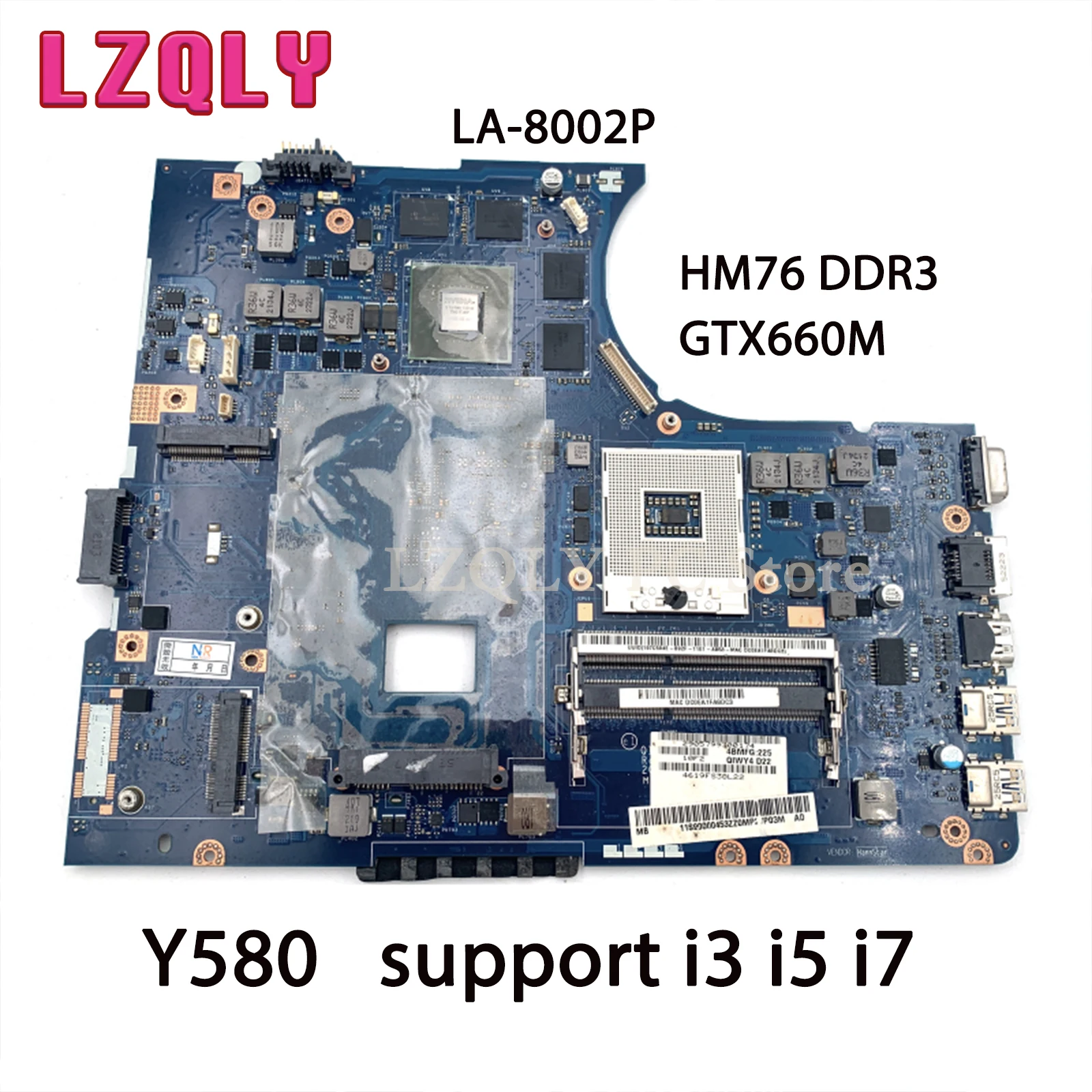 LZQLY For Lenovo Ideapad Y580 LA-8002P Laptop Motherboard HM76 DDR3 GTX660M Video Card Support I3 I5 I7 Main Board Full Test