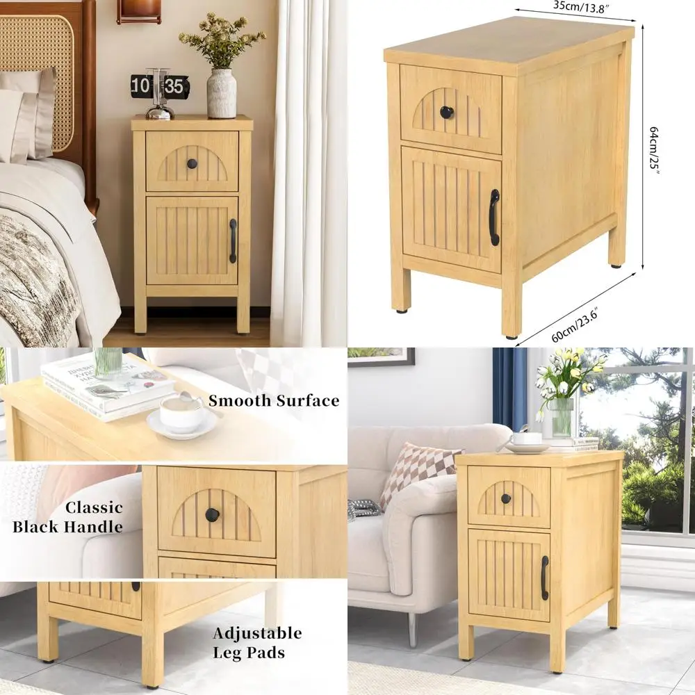 

Compact Wooden Nightstand, Rustic Farmhouse Side Table, Vintage-Inspired Mid Century End Table, Mini Sofa Side Table with Storag