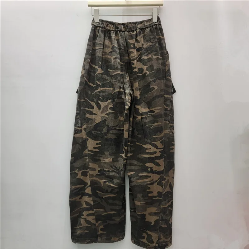 HKSH Autunno Nuove Donne Americano Retro Pantaloni Cargo Coulisse Elastico in Vita Tasche Mimetiche Safari Style Chic Ins Casual HK9369