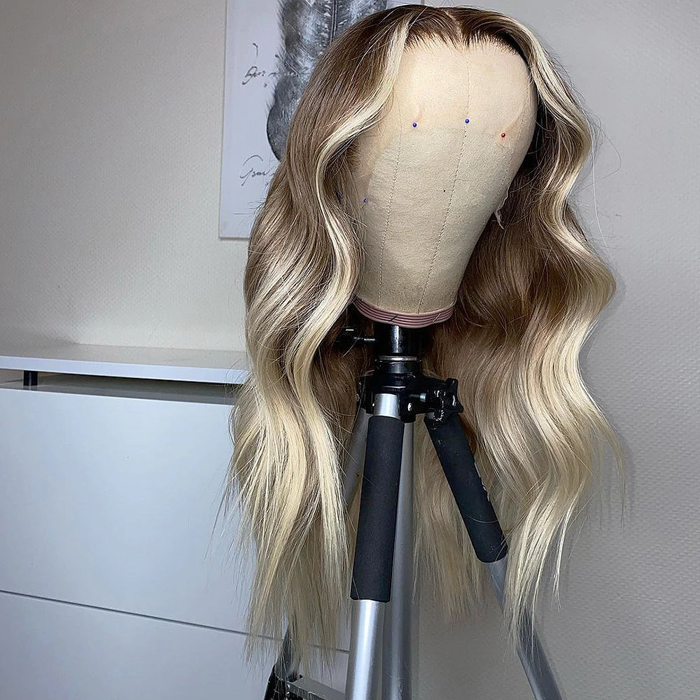 Human Hair Highlight ombre brown ash blonde wave Wig Brazilian colored 613 Blonde wig 13x6 HD Transparent 360 Lace Frontal Wigs