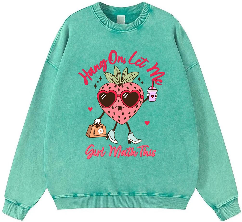 

Ms. Strawberry Went Shopping Womans Vintage Washed Cotton Sweatshirt Autumn Loose Pullover Casual Fleece Hoodie Simple Crewneck