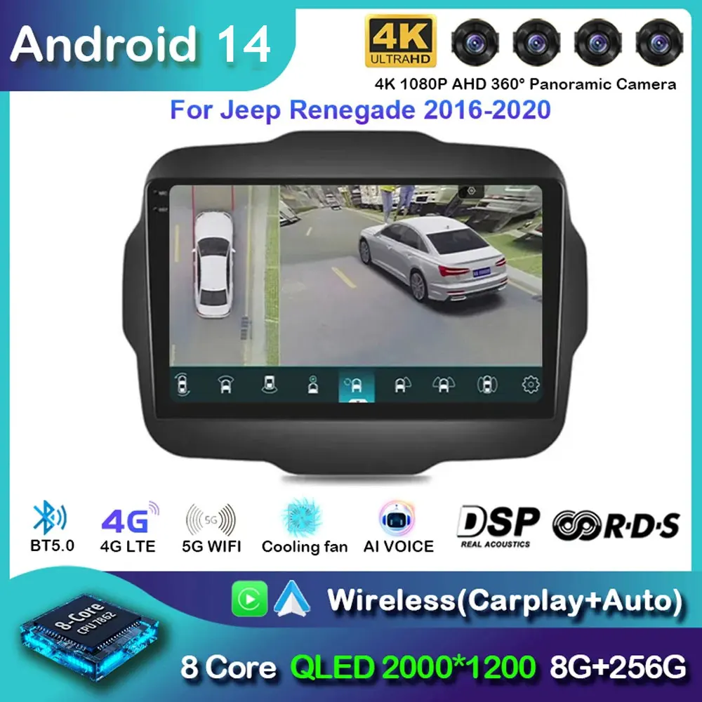 

Android 14 Car Radio For Jeep Renegade 2016 2017 2018 2019 2020 Auto CarPlay Video Multimedia Player WIFI 2din Navigation Gps