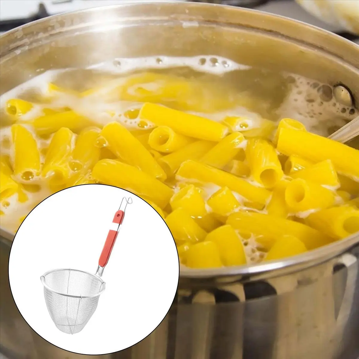 A56K Wooden Handle Stainless Steel Kitchen Ware Dumplings Noodles Mesh Strainer 5.3