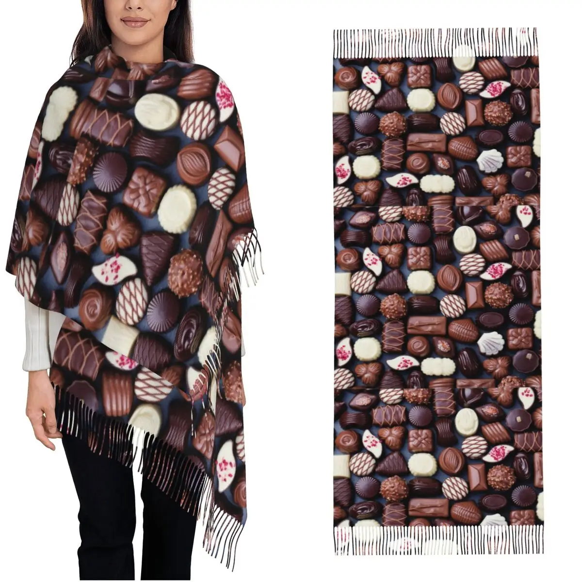 

Sweet Chocolate Scarf with Tassel Keep Warm Shawls Wrpas Lady Designer Large Scarves Winter Luxury 2024 Bufanda