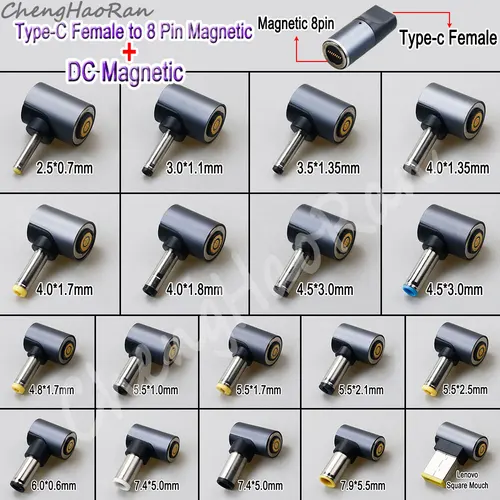 마그네틱 퀵 차지 USB C 타입 암-8 핀 라운드 커넥터 어댑터, USB-C DC 플러그 노트북 전원 자석 컨버터, 1 개 
