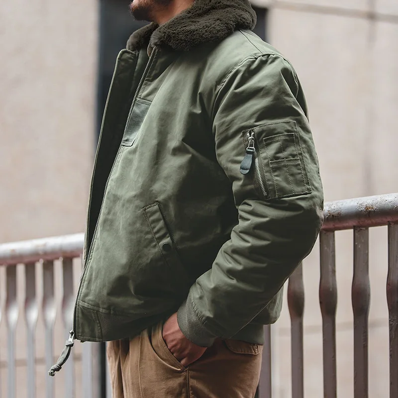 

Maden Vintage B15 Bomber Jacket for Men Faux Rabbit Fur Lapel Signature Arm Pocket Winter Thickened Warm Windproof Coat Parkas