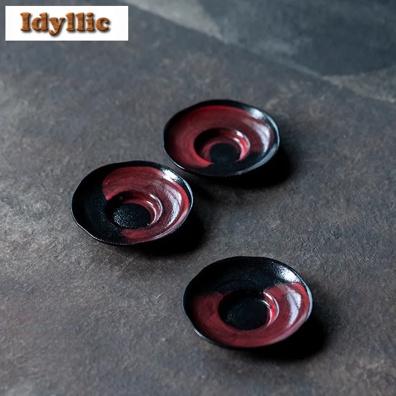 

2pc/lot A Touch Of Red Ceramic Coaster Coasters Zen Mug Plate For Coffee Cups Saucer Heat Insulation Placemats Teacup Base Craft