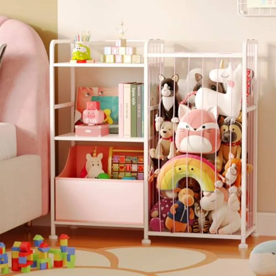 

Stuffed Animal Storage - Stuffed Animal Net with Bookshelf and Toy Organizer 2-Tier White Bookshelf with Stuffed Animal Holder