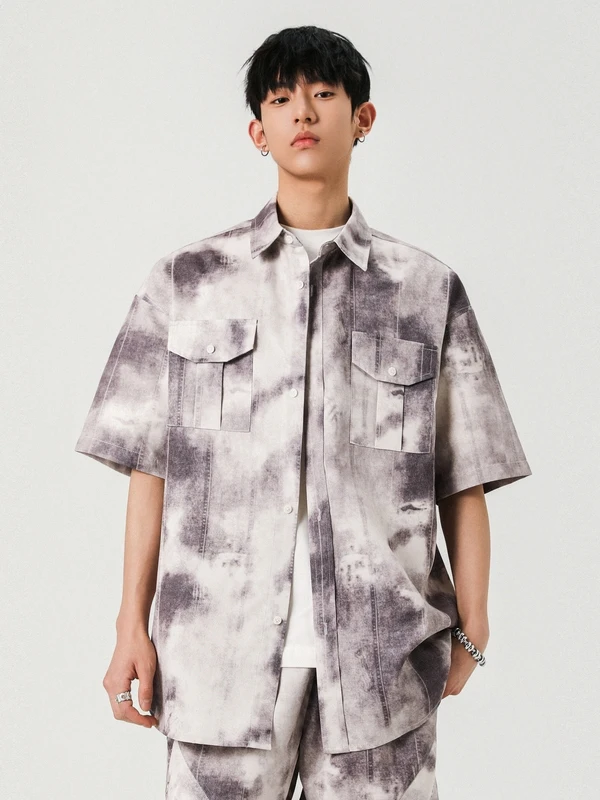 

Cleanfit Men's ort Sve irt Summer Trendy American Five Sve Dyed irt Haome Workwear Jaet Loose Fit Breathable