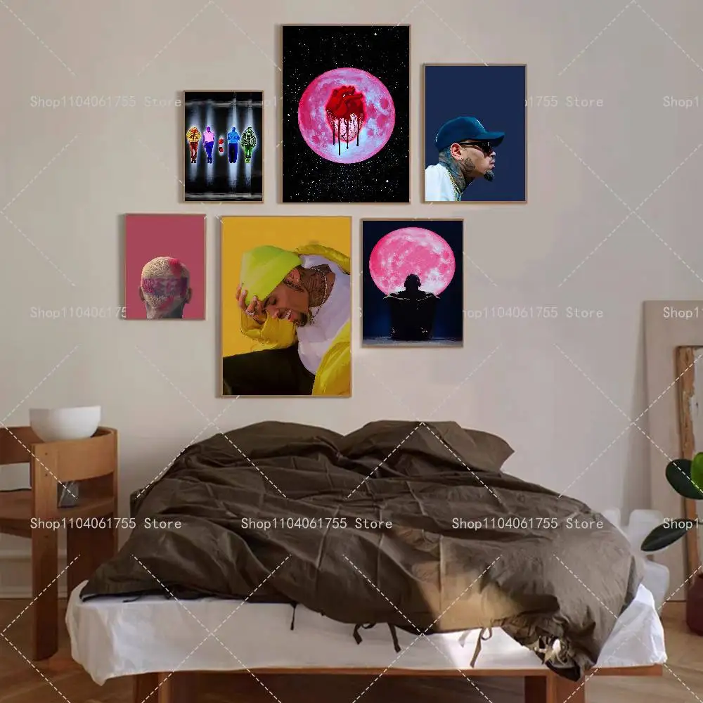 Chris Brown Rapper Poster Self-adhesive Art Waterproof Paper Sticker Coffee House Bar Room Wall Decor