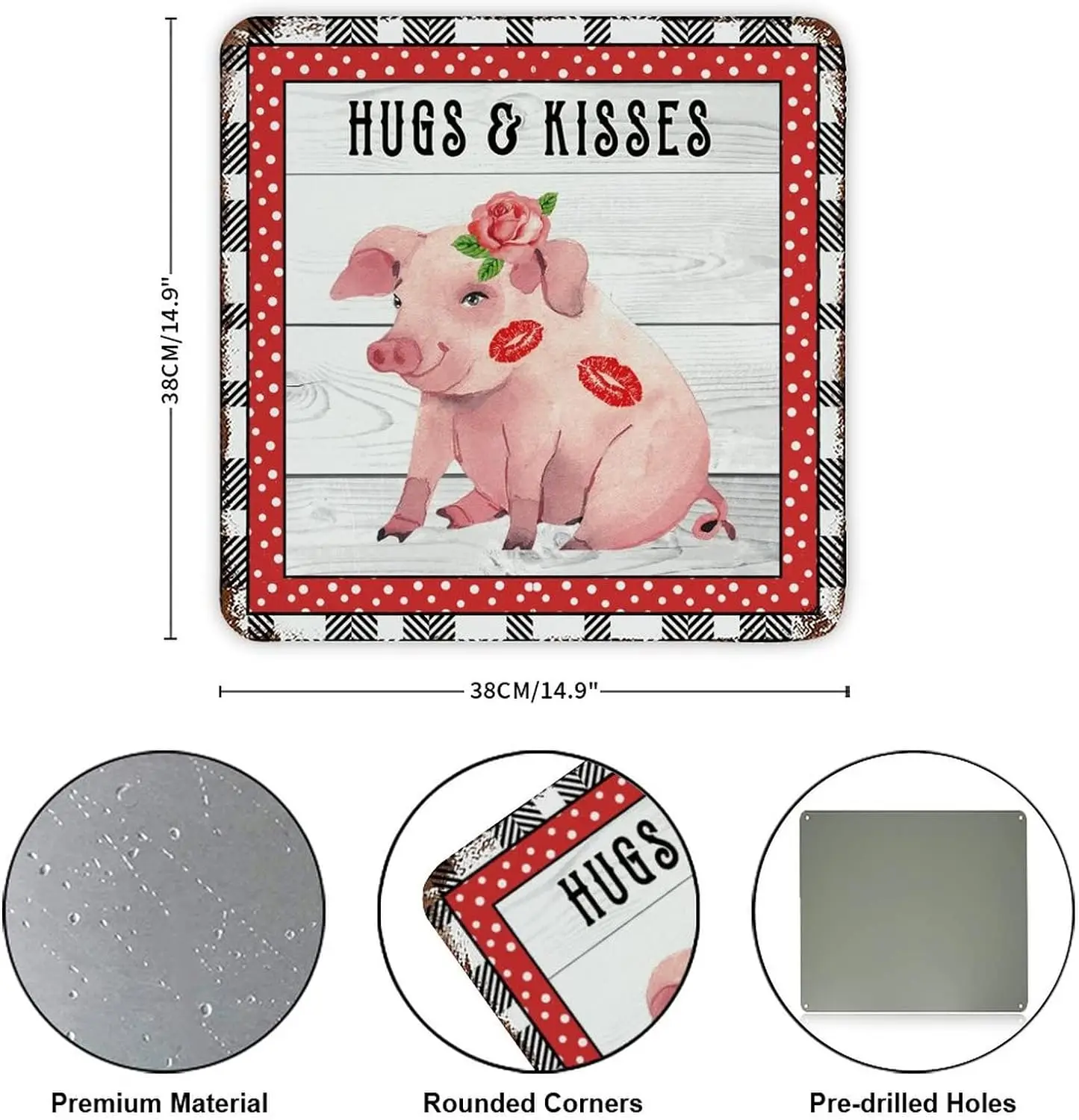 Retro Metal Tin Sign Plaque Valentine's Day Farm Animal Piggy Hugs And Kisses Nostalgic Room Room Sign Vintage Metal Art