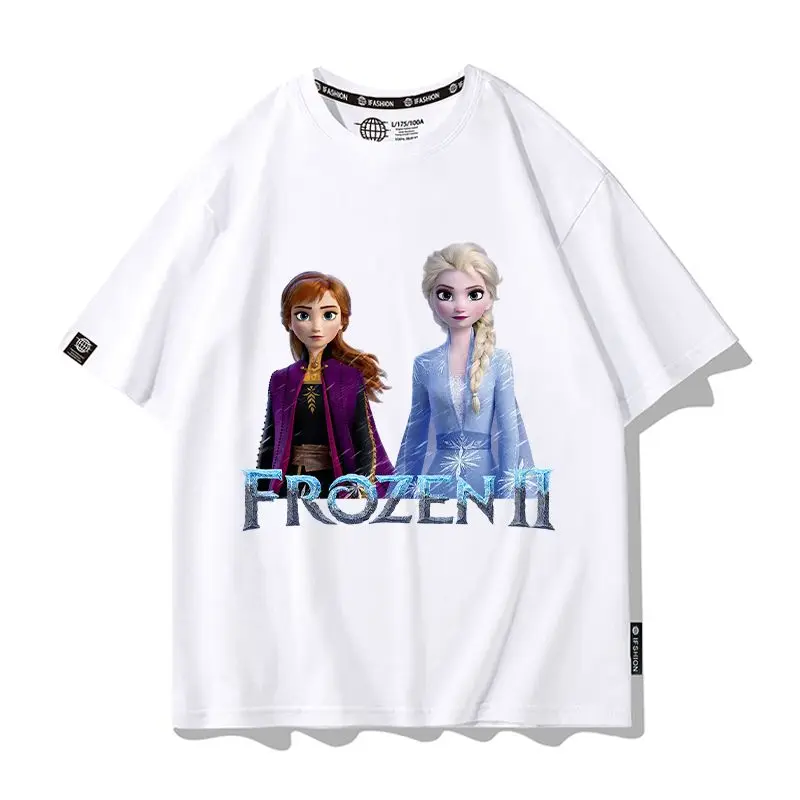 Disney Frozen Short Sleeved T-shirt Summer Girl Elsa Princess Surrounding Casual Clothes Trendy Brand