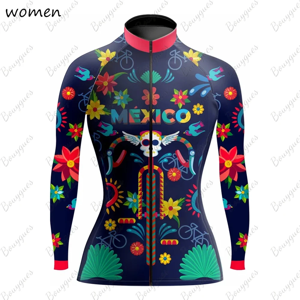 Women\'s Mexico Cycling Jersey MTB Jersey Bicycle Team Cycling Shirt  Long Sleeve Bike Wear Summer Winter Premium Cycle Clothes