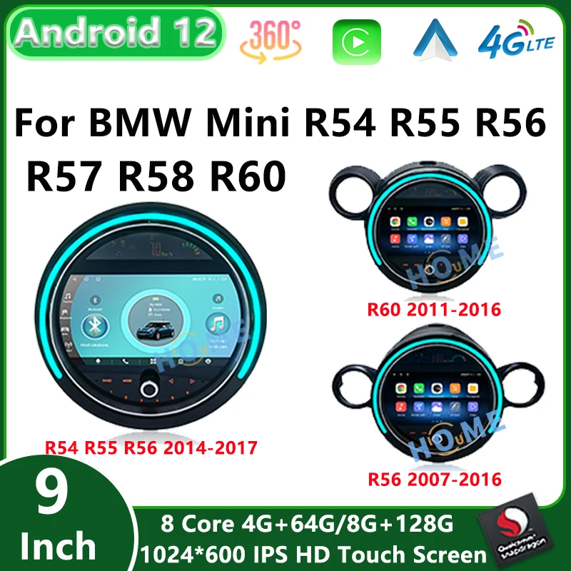 Android 12 For BMW Mini Cooper R56 R57 R58 R60 F54 F55 F56 F60 Radio ScreenMultimedia Player Car Stereo GPS Navigation Carplay