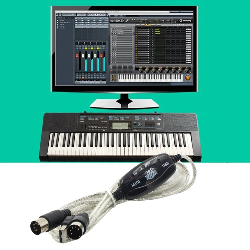 Konverter kabel antarmuka MIDI PC ke Keyboard musik kabel USB IN-OUT