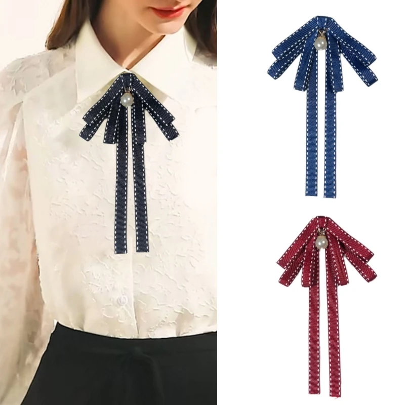 Mullticolor Silk Brooch Pin Fashinable Striped Ribbon Neckties Adjustable Pre-Tied Fabric Bows Tie Clothing Accessories Y08E