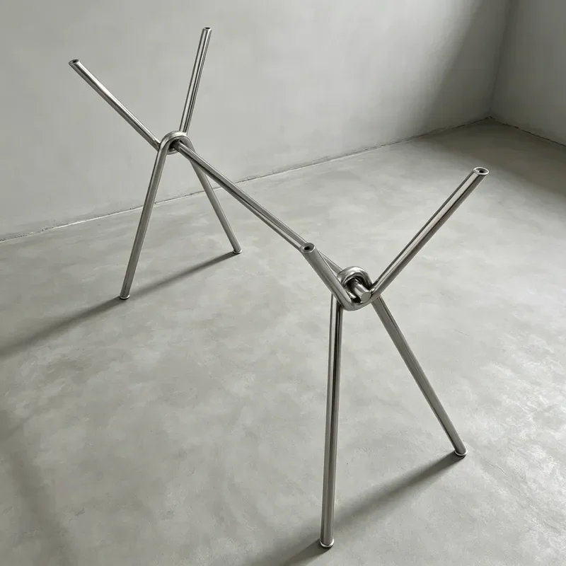 Modern Bauhaus Style Stainless Steel Tripod Desk Legs with Tempered Glass Base for Computer Table Heavy Duty Metal Furniture