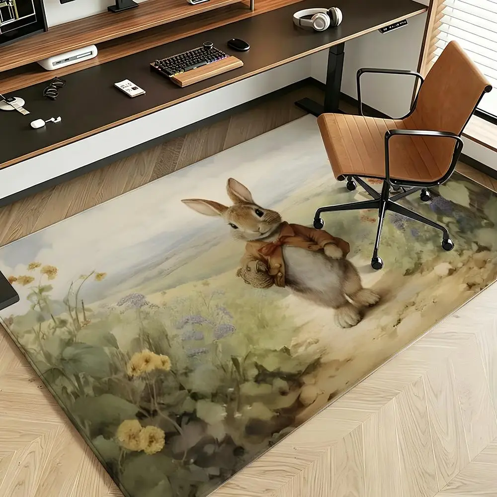 Cartoon P-Peter R-Rabbit Floor Mat Soft Flannel Floor Mat  Suitable for Entryways, Living Rooms, Bedrooms, and Bathrooms
