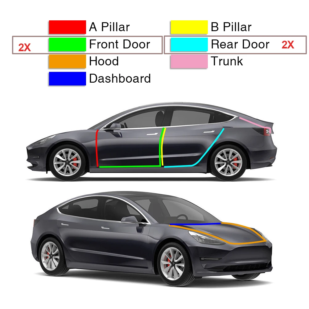 Für Tesla Modell 3 Y Auto Tür Dichtung Streifen Kit Schalldichte EPDM Gummi Dichtungs Auto Stamm Haube Dashboard EINE B säule Sealing Set