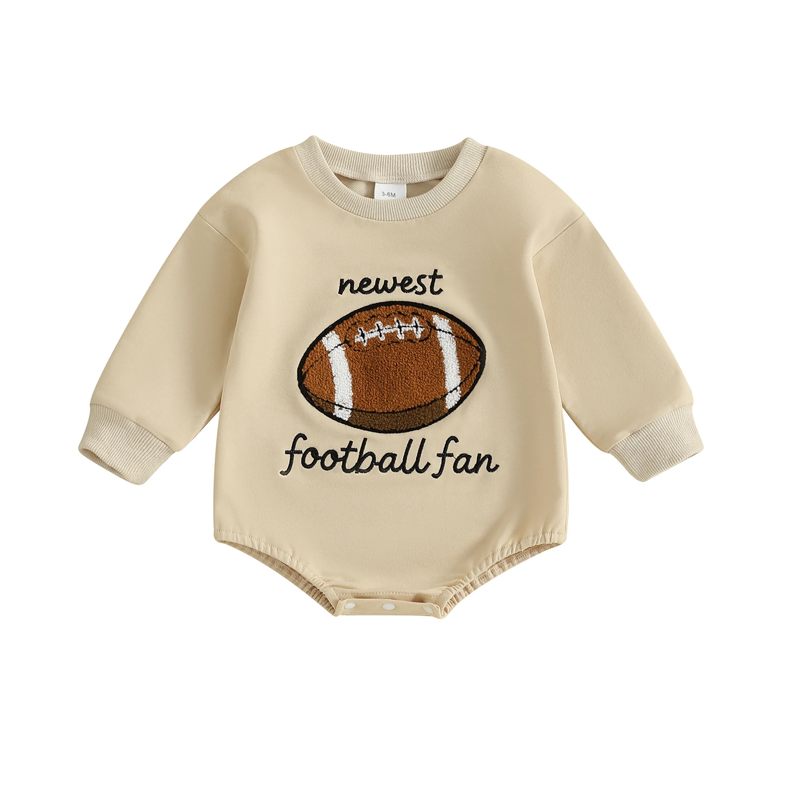 

Baby Boy Fall Romper Long Sleeve Round Neck Letter Football Embroidery Jumpsuit Streetwear