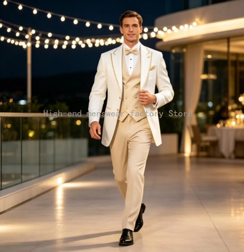 New Design Men's Tuxedo Suit Slim Fit Peaked Lapel 3 Piece Set Tuxedo for Men Double Breasted Vest Men Wedding Prom Dinner Suits