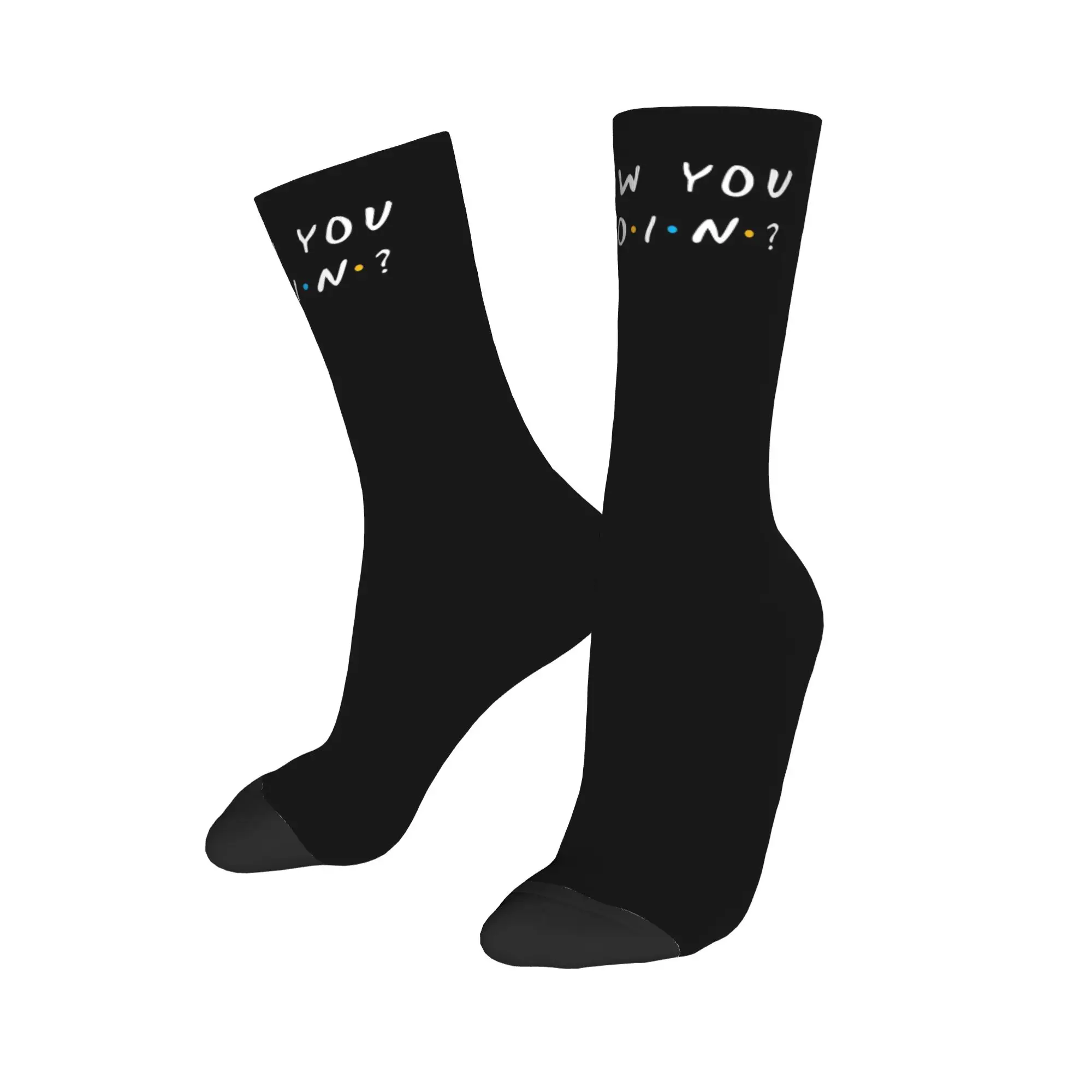 

Custom Fun Men's Tv Show Friends Funny Quote Dress Socks Unisex Comfortable Warm 3D Print How You Doin Crew Socks