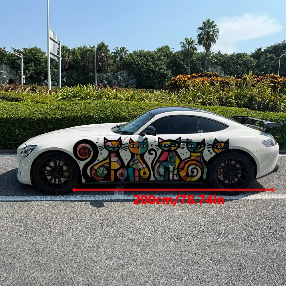 2pcs Abstract Cat Pattern Car Sticker Full Body Floral Decoration Scratches Protective Car Sticker Waterproof Car Vinyl Wraps