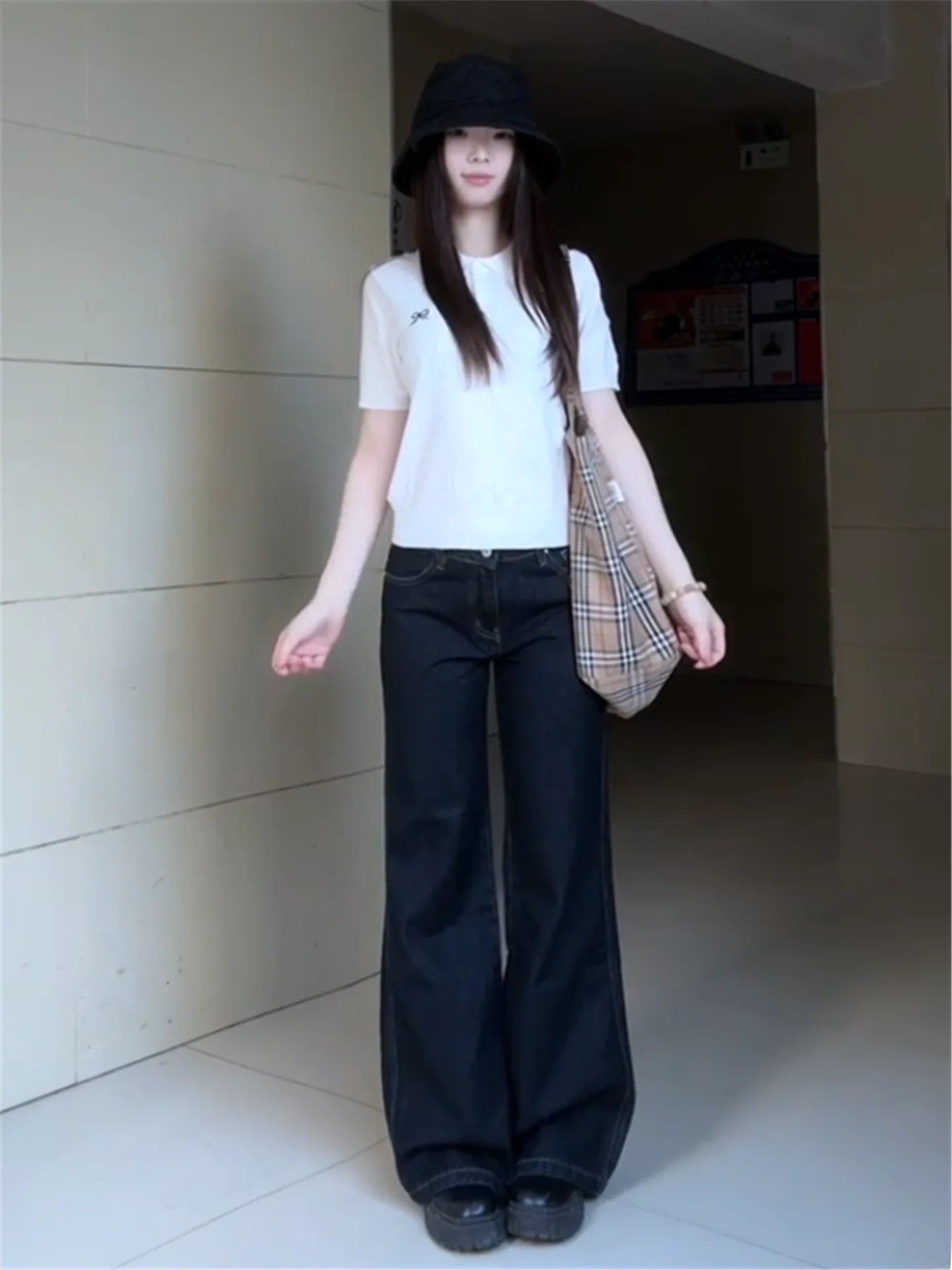 

American Vintage Low Waist Flared Jeans Women's Loose Drapey Tall Extended Length Hot Girl Floor Length Pants Casual Cotton