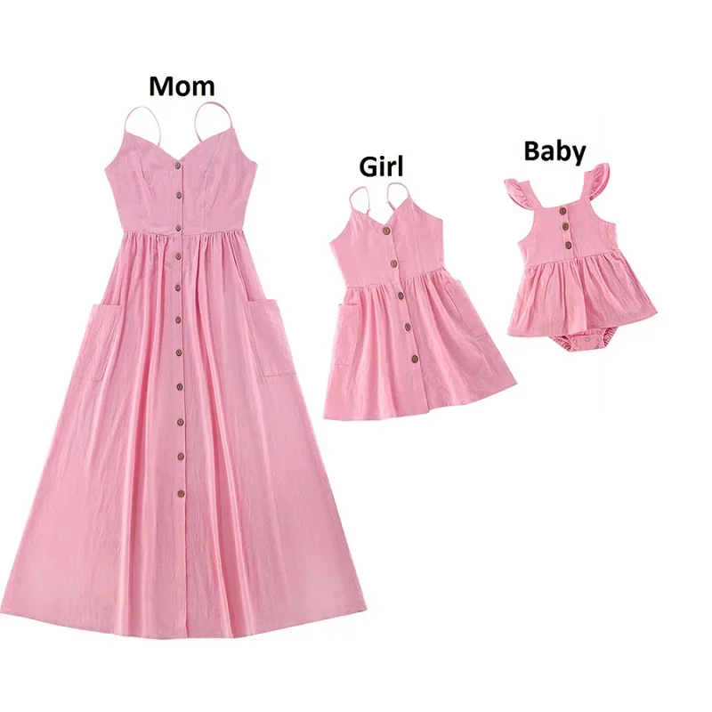 Mother Daughter Matching Dresses Family Look Mom Baby Mommy and Me Clothes Fashion Woman Girls Cotton Dress Outfits