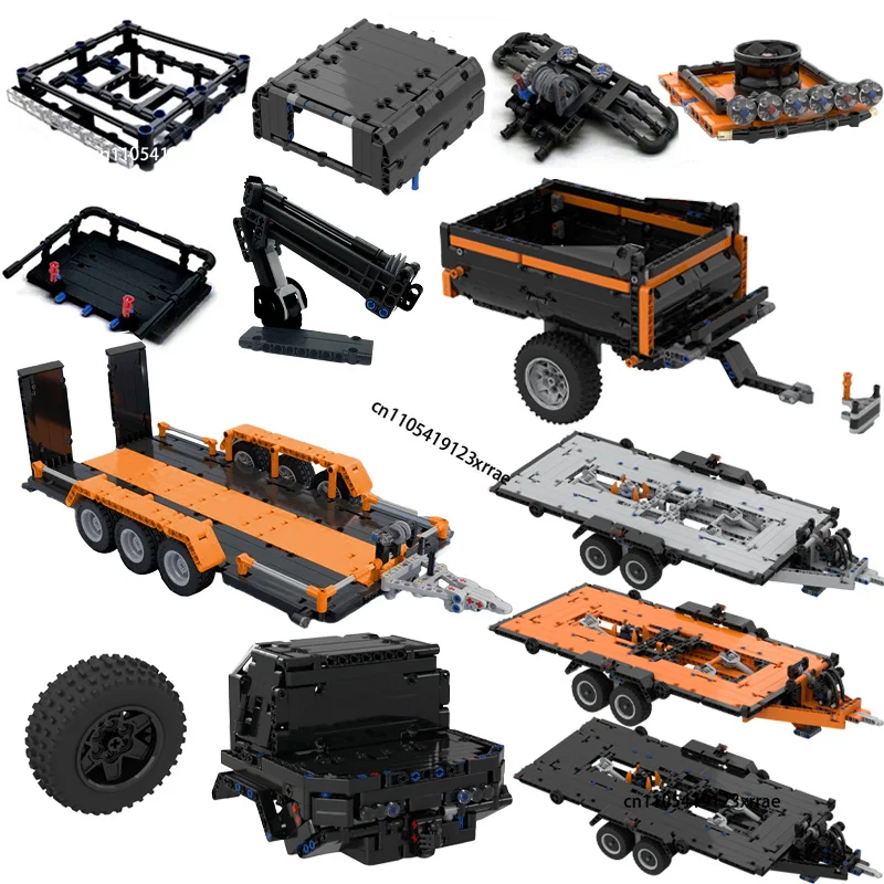 HOT MOC U-Haul Ttrailer Hitch Crane Platform Hardtop Bumper Roofrack Tradie Tray Building Blocks For F-150 Raptor Brick Toy Gift