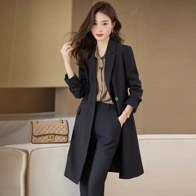 Imagem -04 - Trench Coat de Comprimento Médio Feminino Versão Coreana Terno Profissional Cinza High-end Conjunto de Duas Peças Novo para Primavera e Outono 2023