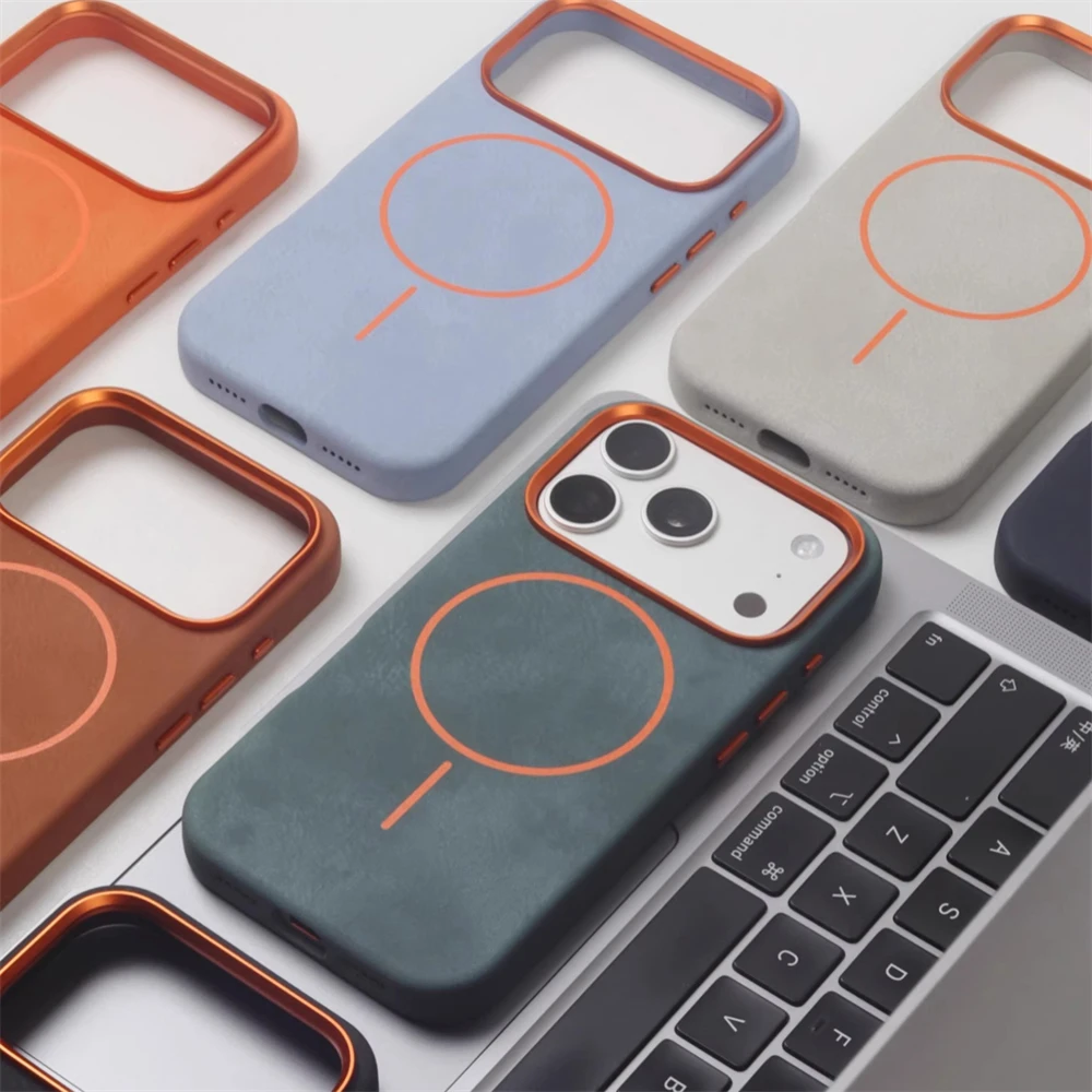 Luksusowe etui z teksturą skóry słonia z PU, kompatybilne z Magsafe, do iPhone 18 17 Pro Max Air 16 15 13 14, z metalowym obiektywem, magnetyczne, odporne na upadki. — zdjęcie produktu 6