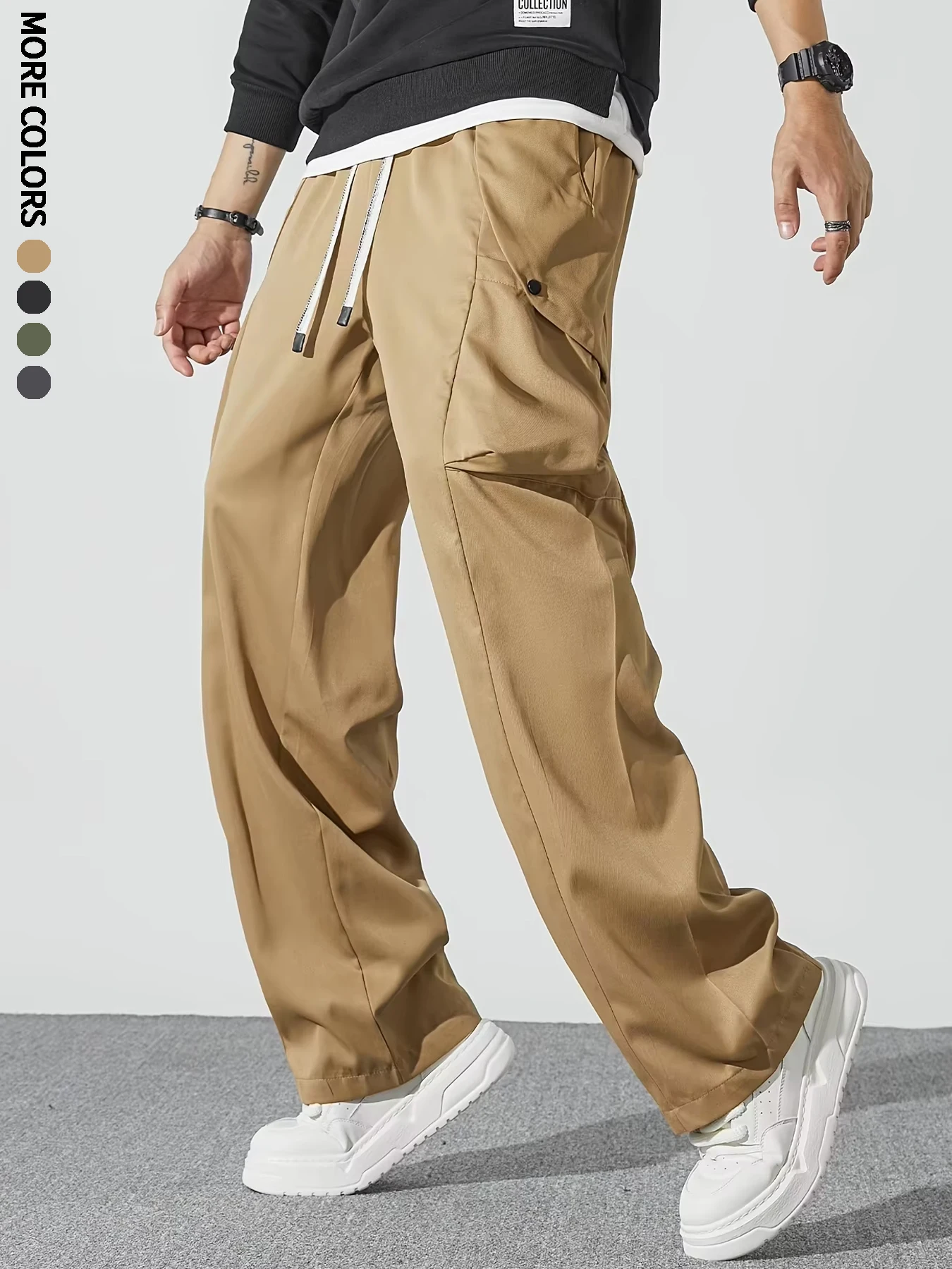 

Men's outdoor cargo pants with drawstring stretch waistband, suitable for hiking, cycling, camping, walking, twill, all seasons