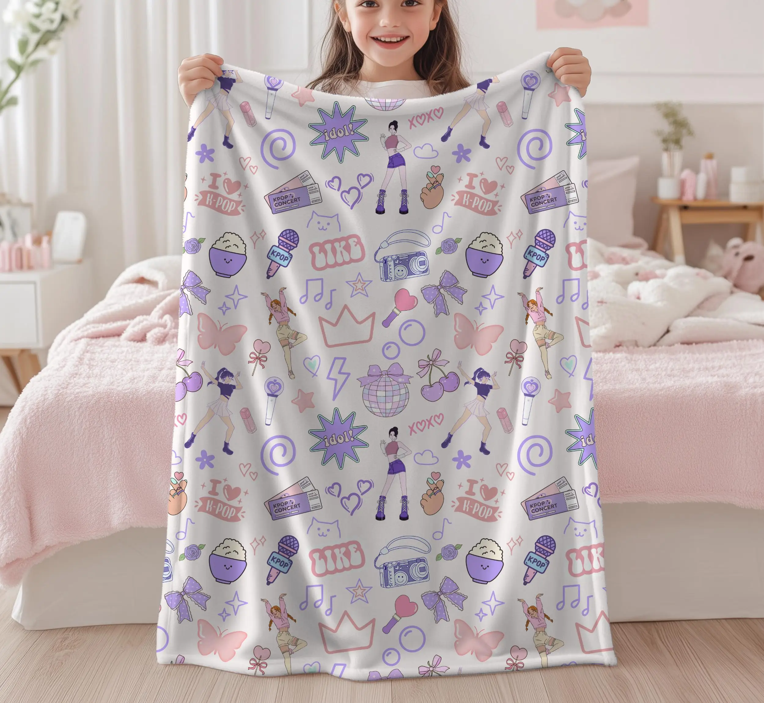Korean Wave Idol Elements Full Print Blanket Soft and Comfortable Plush Sofa Napping Blanket Bedroom Decoration Gift Blanket