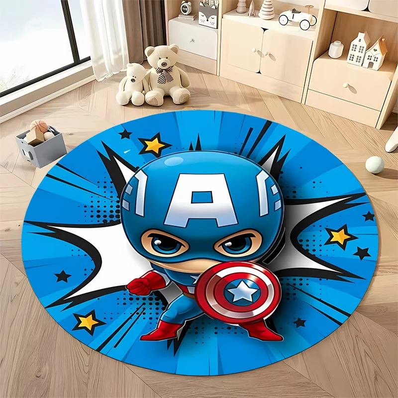 Avengers Captain America HD Printed Cartoon Round Carpet for Kids Living Room Rugs Camping Picnic Mat Flannel Anti-Slip Yoga Rug