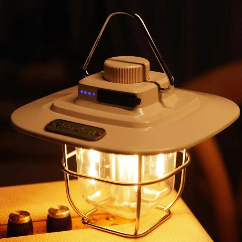 

LED Portable Lantern Waterproof Retro Decorative Hanging Lights Type-c Charging with Hook Battery Indicator for Outdoor Travel