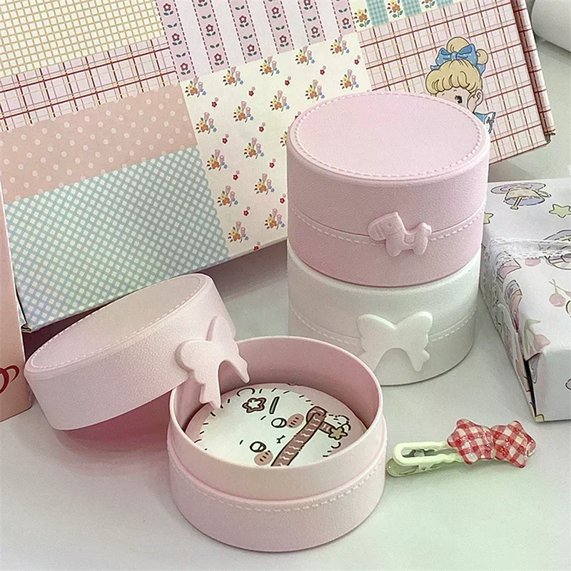 Cute Cartoon Bow Pony Round Ring Earrings Box Luxury Dustproof Hair Accessories Packaging Display Box Portable Storage Box