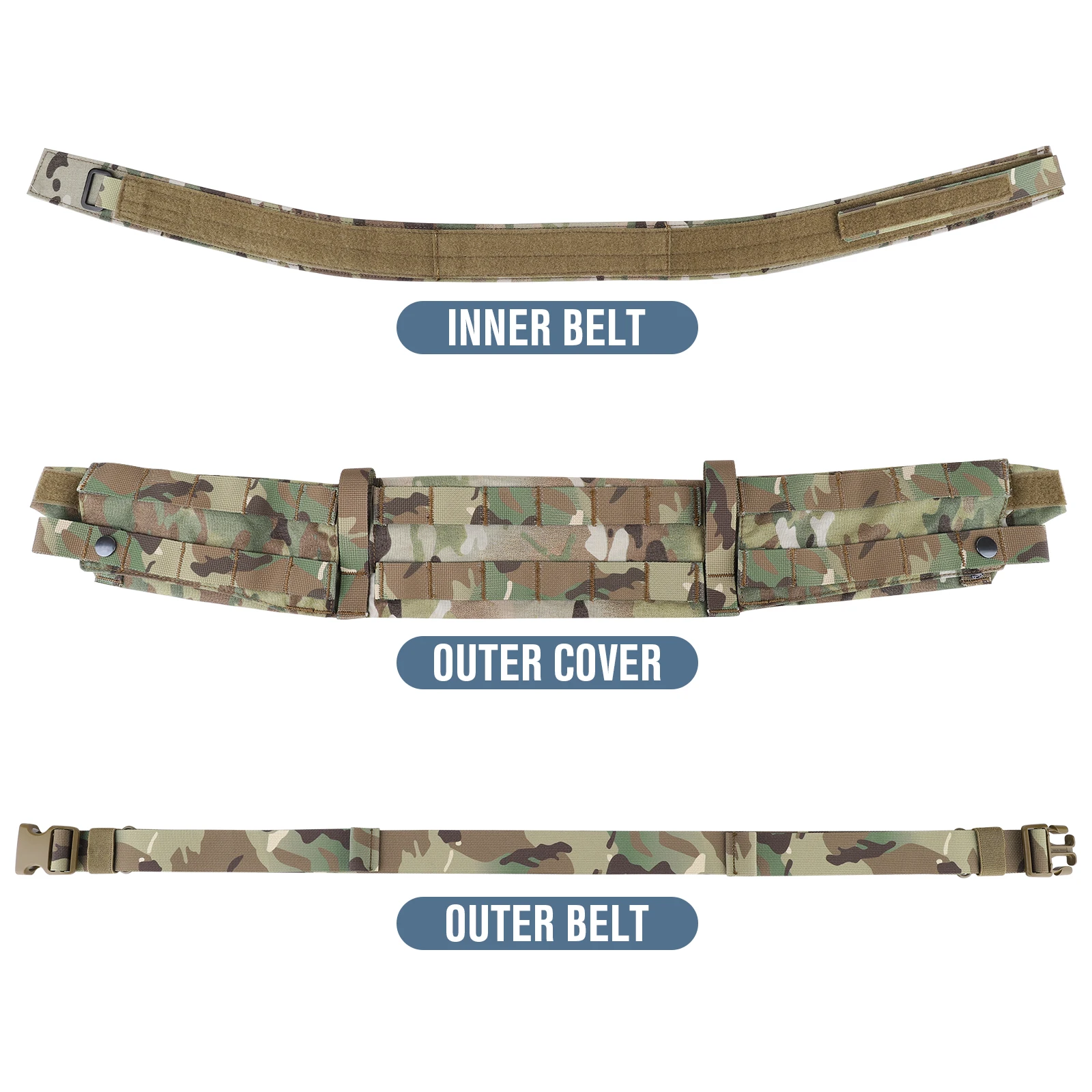 KRYDEX Modular Tactical MRB Belt MOLLE Quick Release Lightweight Inner & Outer Men Waist Belts Camo Sports Outdoor Shooting Gear