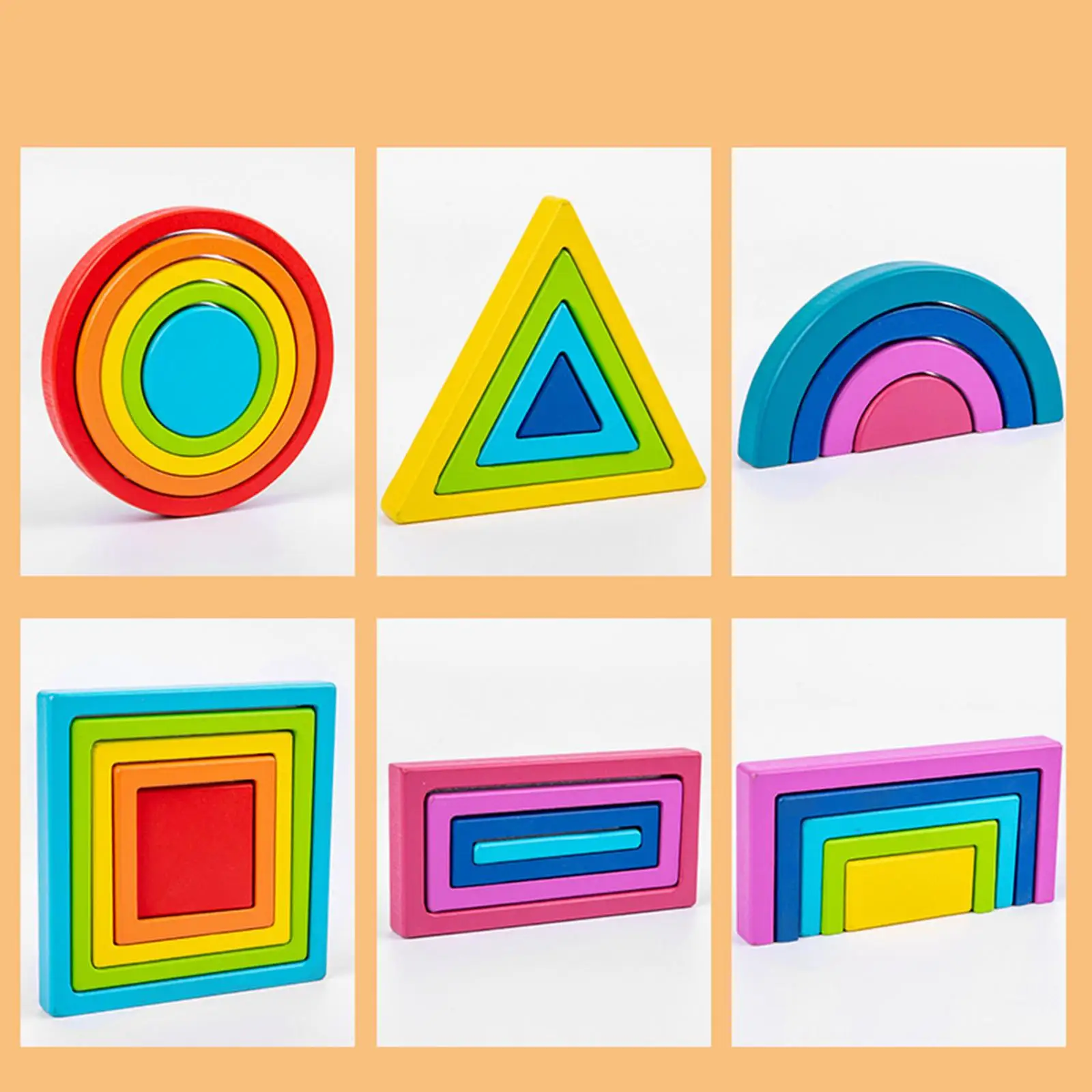 Kids Rainbow Nesting Building Blocks Puzzle Preschool Geometric Building Blocks Balance Game for Boys & Girls