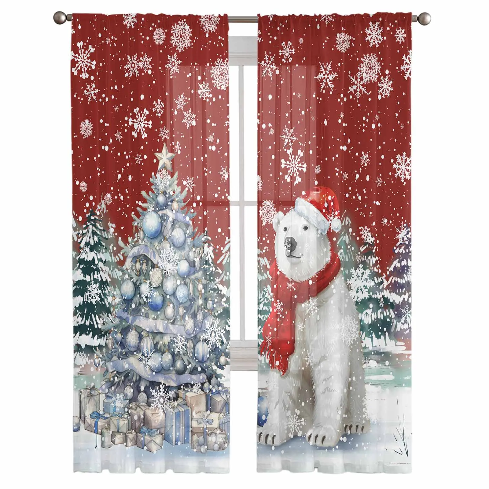 Christmas Snowflakes Retro Koala Window Treatment Tulle Modern Sheer Curtains for Kitchen Living Room Bedroom Curtains Decor