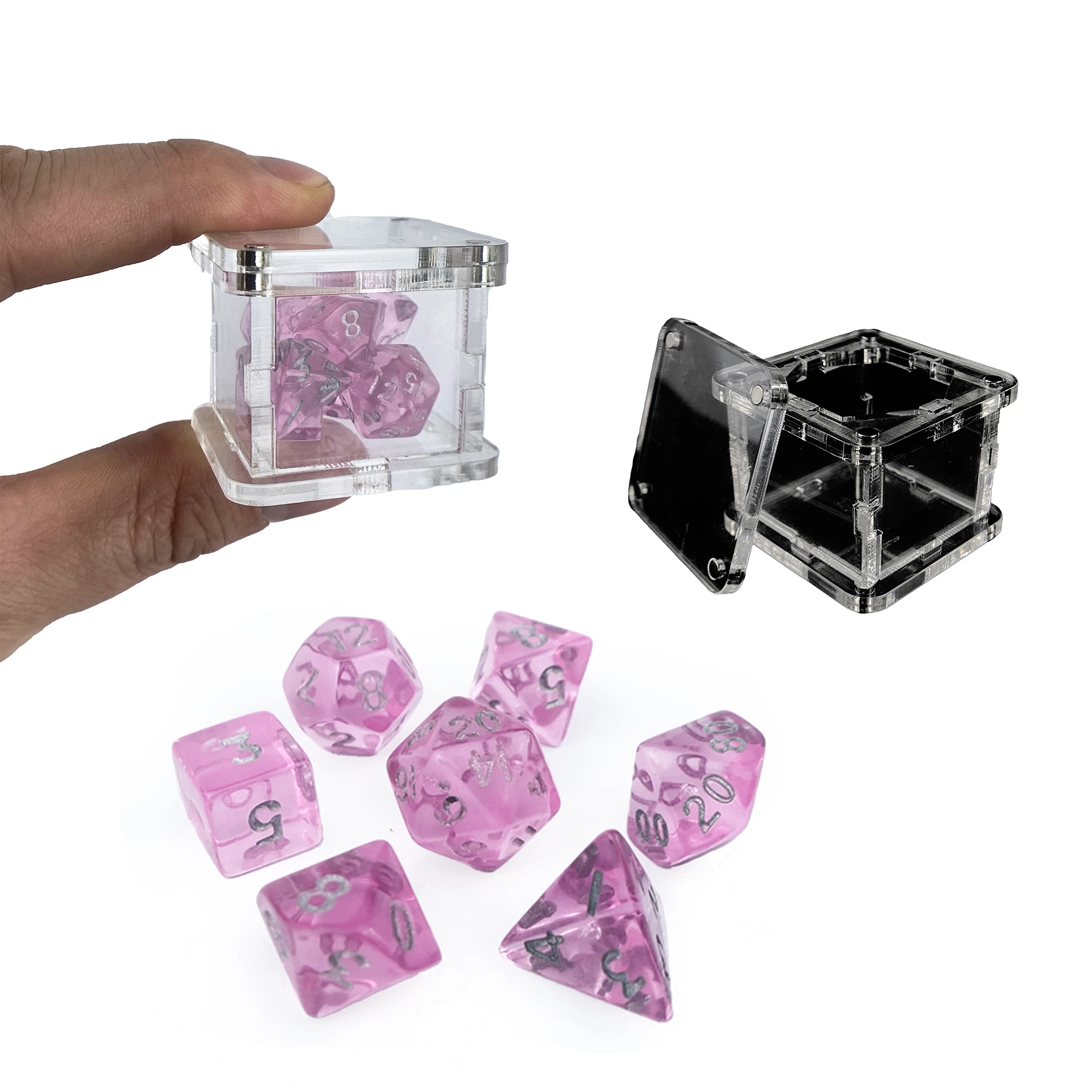 Mini Dice Transparent Colorful 7 Pcs Dice Set With Acrylic Dice Box For DND Or COC PRG Gaming accessories