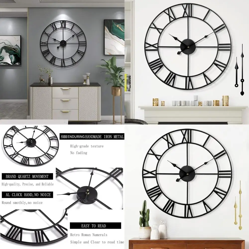 

Vintage 24 Roman Numerals Metal Wall Clock, Battery-Powered for Home & Office Decor