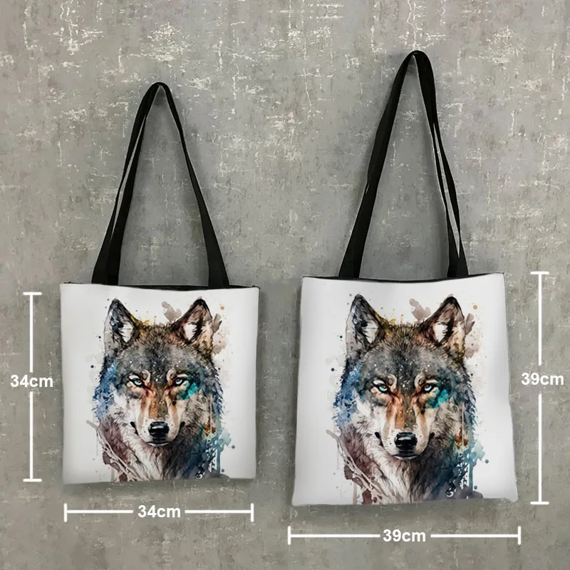 Woodland Animal Watercolor Tote Bags Wolf Fox Parrot Owl Turtle Large Capacity Shoulder Bag Reusable Shopper Bags Messenger Bag